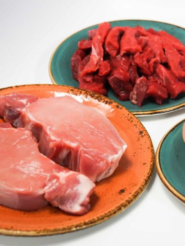 closeup shot of lean organic pork meat from Rhug Estate