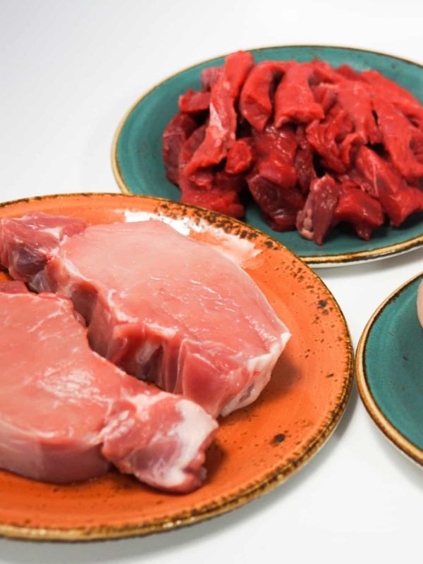 closeup shot of lean organic pork meat from Rhug Estate