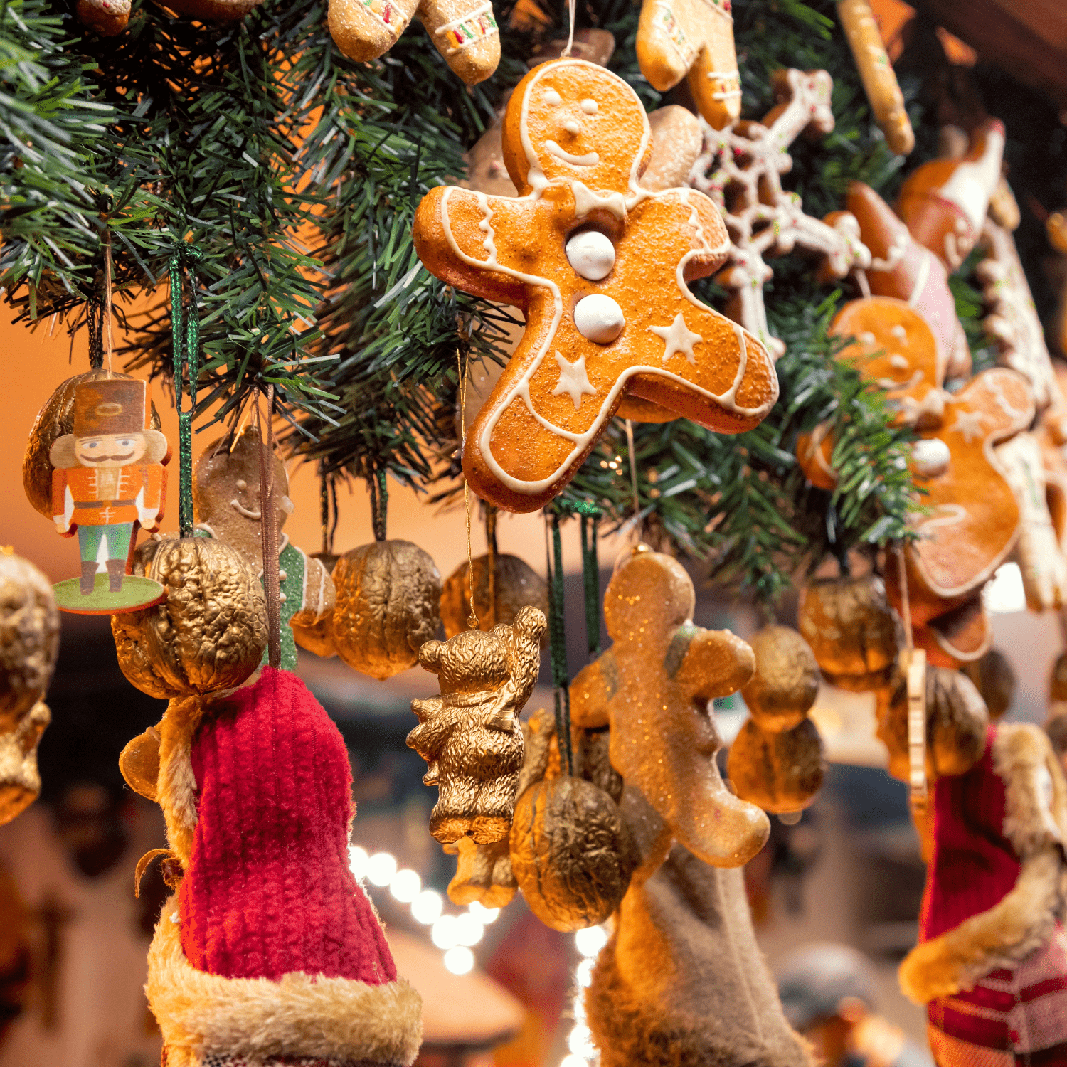 Christmas decorations and gifts for sale at a fair