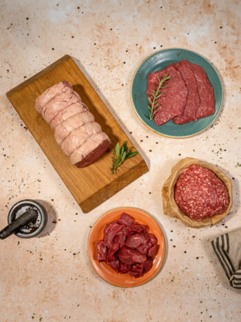 the contents of a slow-cooker meat box from Rhug Estate