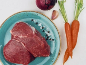 Raw meat and vegetables